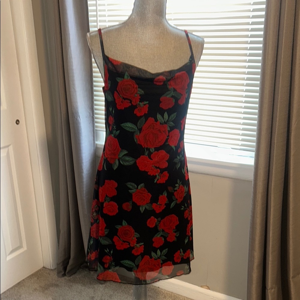 SHEIN Floral Black and Red Dress